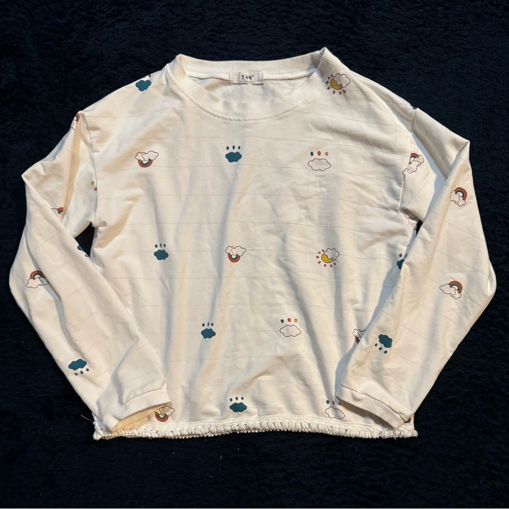 White Long Sleeve Shirt with Fun Prints